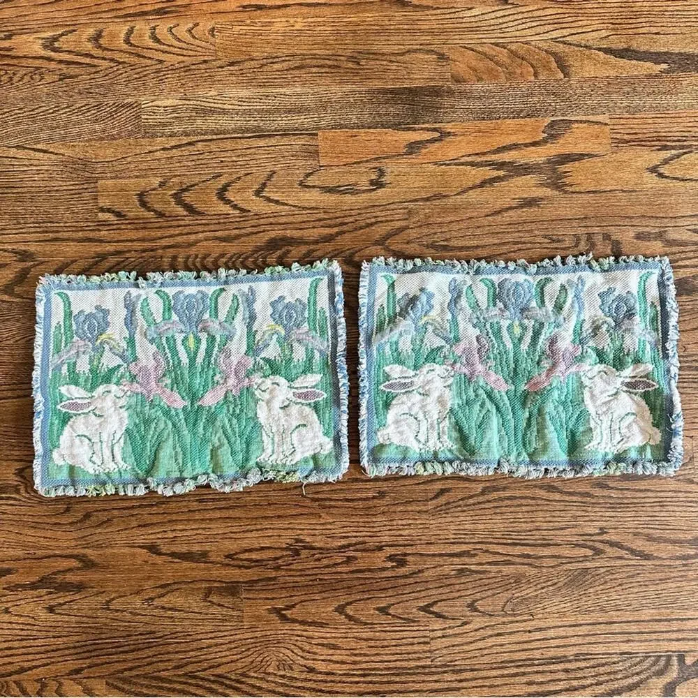 Vintage Park B. Smith placemats Easter Bunny Tulip Cottage Tapestry set of 2
